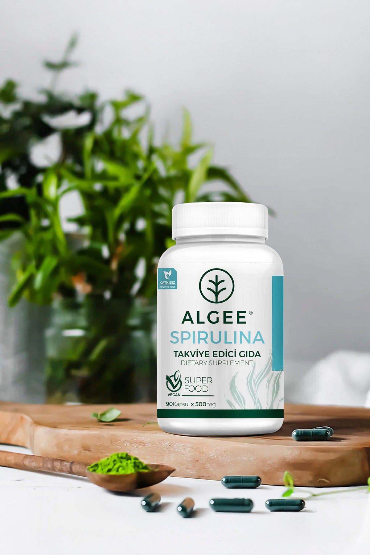 Spirulina Kapsül 500mg | 90 Adet | Pratik Ambalaj – Vegan Takviye | ALGEE®