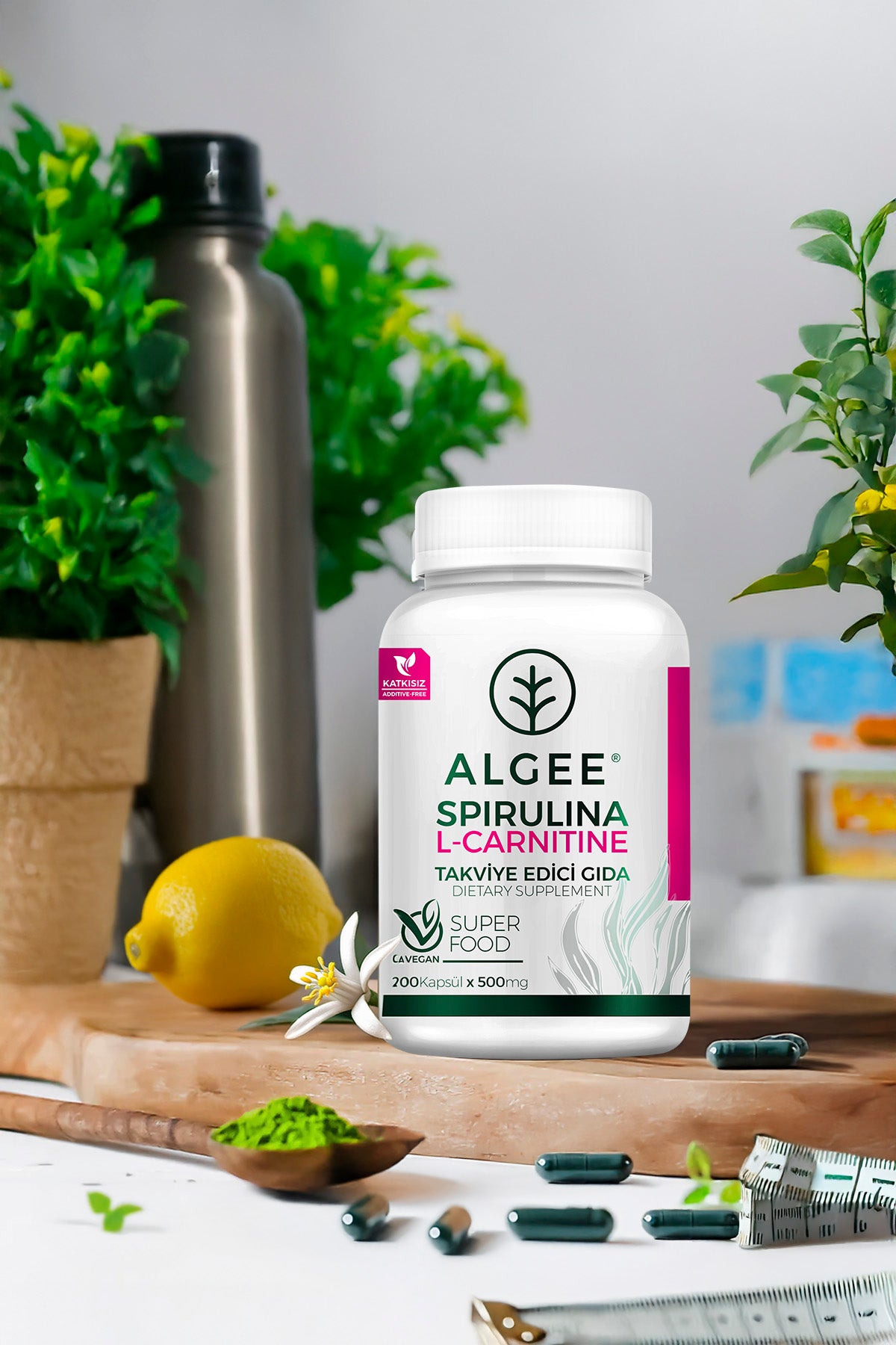 Spirulina & L-Carnitine Kapsül 500mg | 90 Adet | Hafif Ambalaj – Yeni Seri | ALGEE®